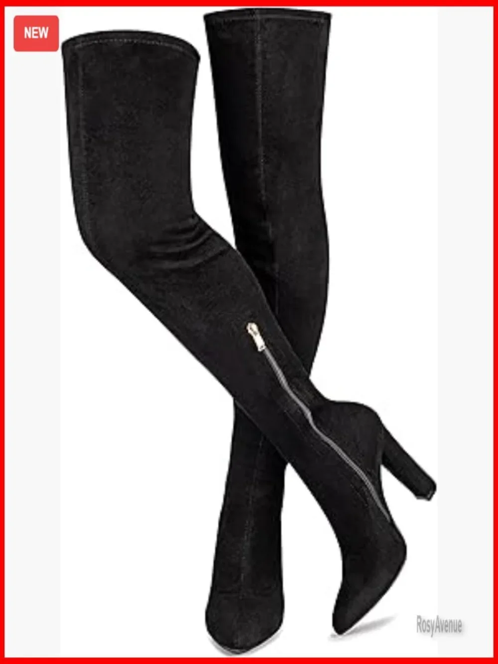 Women's Thigh High Boots Stretch Suede Over The Knee Chunky Heel